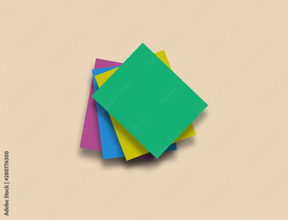 Presentation background design template, magazine cover. Colorful paper notes on beige background with clean space for text.