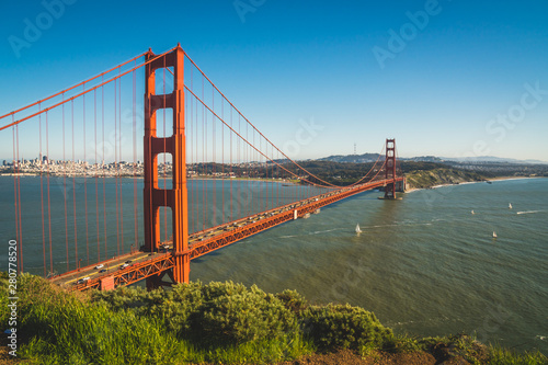 View of the beautiful famous Golden Gate Bridge in San Francisco, California