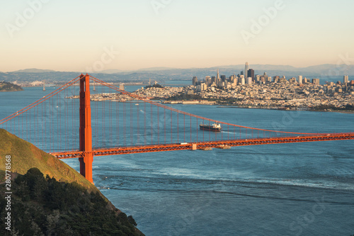 View of the beautiful famous Golden Gate Bridge in San Francisco, California in daylight