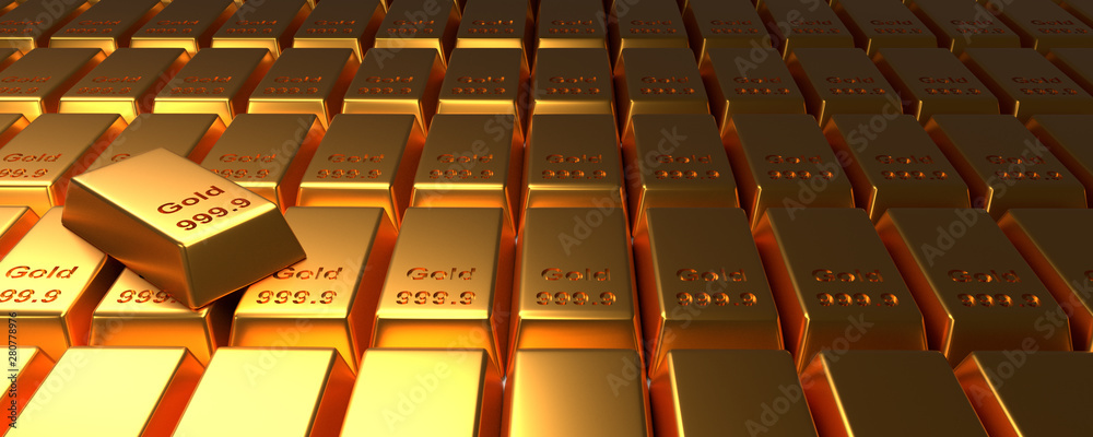 Obraz premium Stacked gold bars using as panorama header
