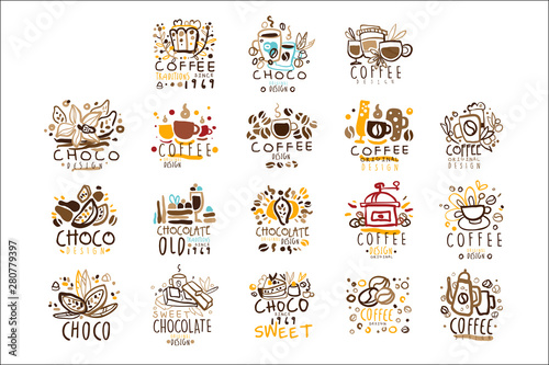 Chocolate Traditions Colorful Graphic Design Template Logo Series,Hand Drawn Vector Stencils