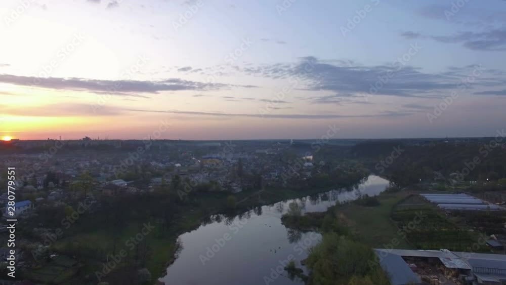 Aerial drone flight over suburban area at small town Aerial drone flight over suburban area at small town