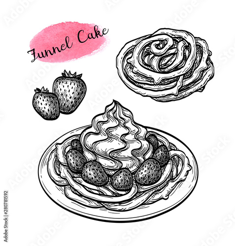 Ink sketch of funnel cake.