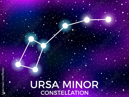 Ursa minor constellation. Starry night sky. Cluster of stars and galaxies. Deep space. Vector illustration