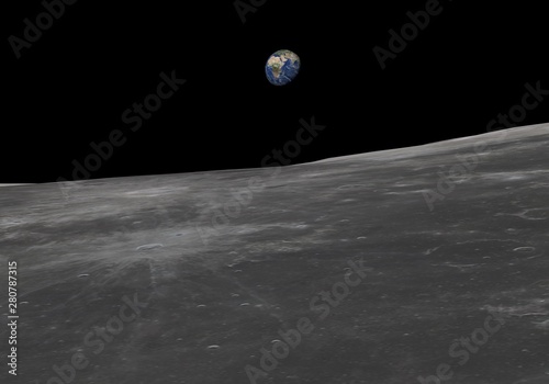 Canvas Print Blue Earth seen from the Moon. 3D illustration.