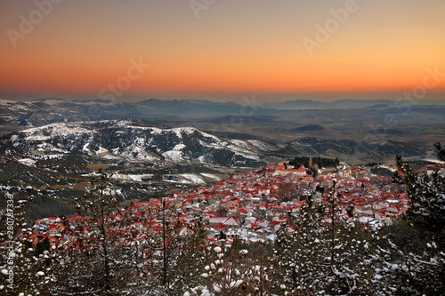 Livadi village after sunset, Municipality of Elassona, Larisa, Thessaly, Greece  photo