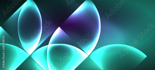 Neon glowing techno lines, hi-tech futuristic abstract background. Template with abstract shapes in dark space