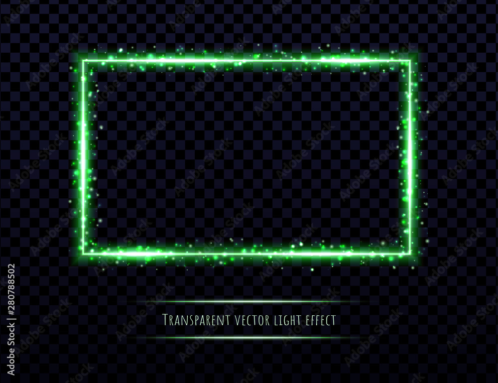 Green neon frame with light effects isolated on transparent background