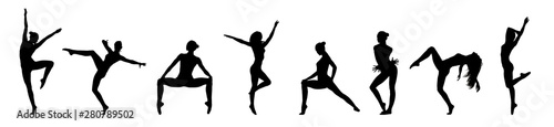 Set Of Different Contemporary Dance Poses. Black Silhouettes On White