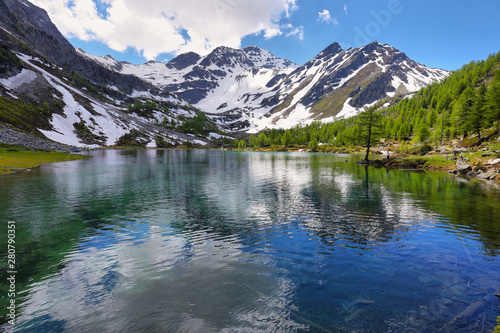 Fototapeta Naklejka Na Ścianę i Meble -  Glacial Arpy lake near Morgex, Aosta Valley in north Italy