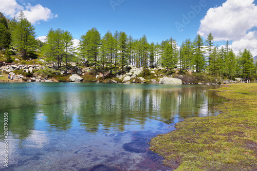Tableau sur toile Glacial Arpy lake near Morgex, Aosta Valley in north Italy