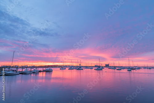 Sunrise View of Boston Marina with Cloud Skies © porqueno