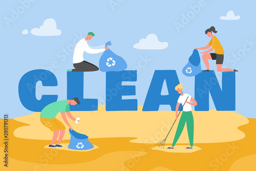Set of Volunteer people characters gathering garbage and plastic waste for recycling, environmental protection and separation to reduce environment pollution concept vector Illustrations
