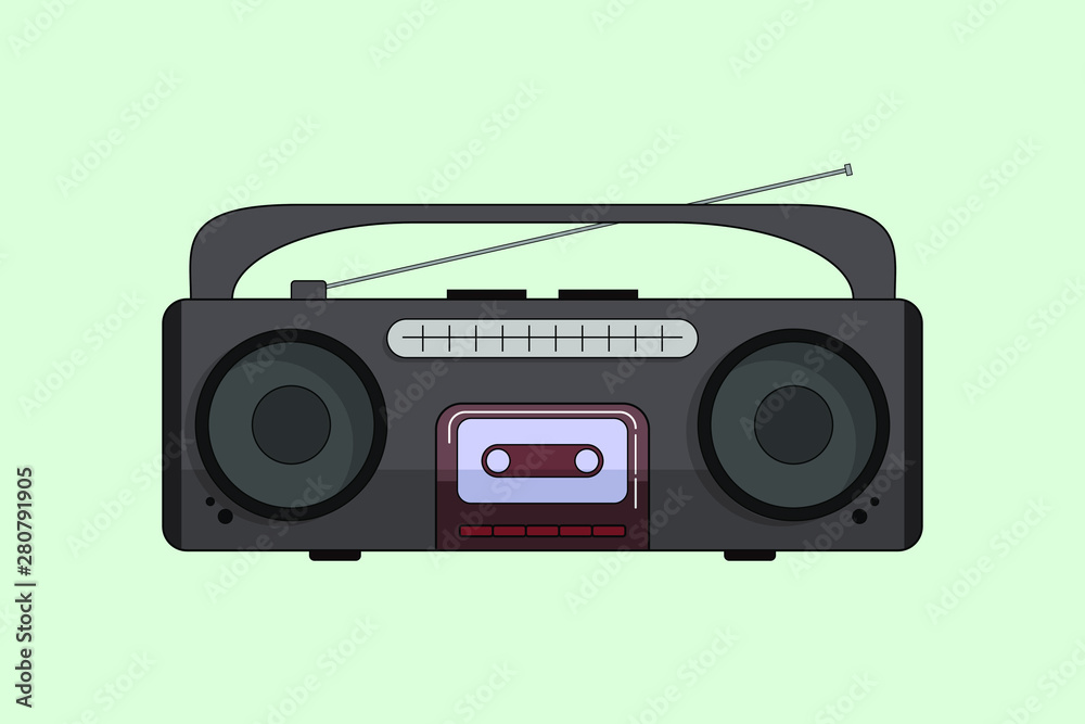 Fototapeta premium Old school Boom box cylindrical shaped - flat design