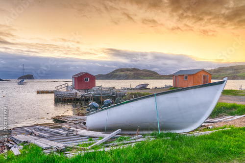 Sunset in fishing village in Newfoundland, Canada photo