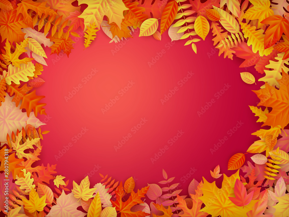 Autumn sale background layout in frame from leaves. Shopping sale or promo poster and frame leaflet or web banner. EPS 10