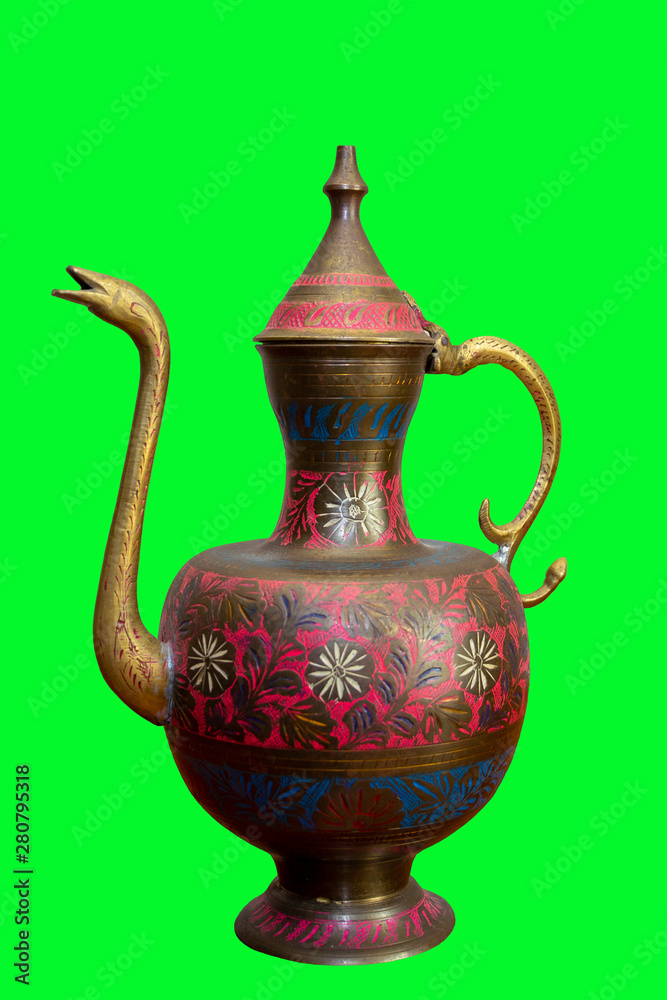 Metal jug with a cover and east ornament