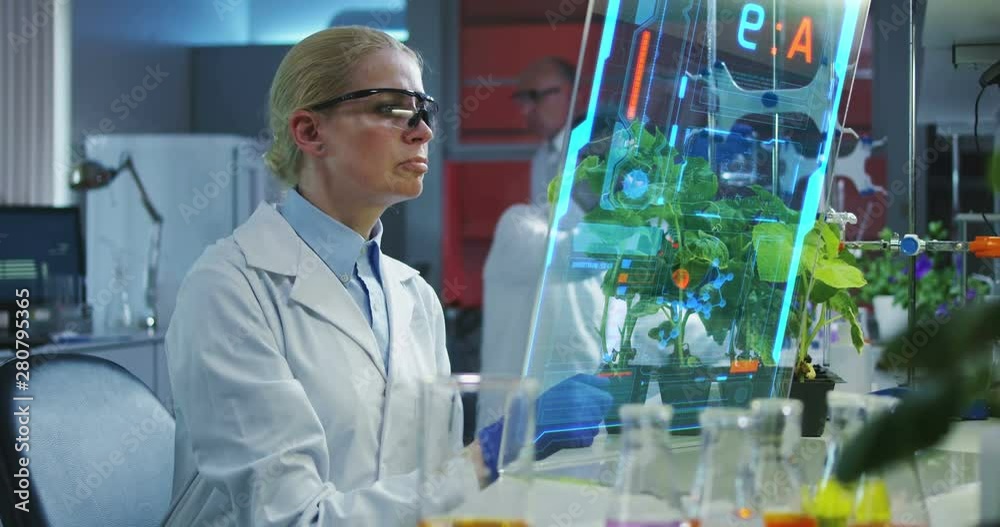 Scientist using a holographic display screen