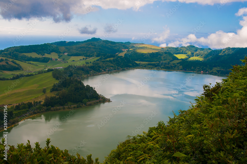 Furnas Lagoon on the island of Sao Miguel in the Azores archipelago