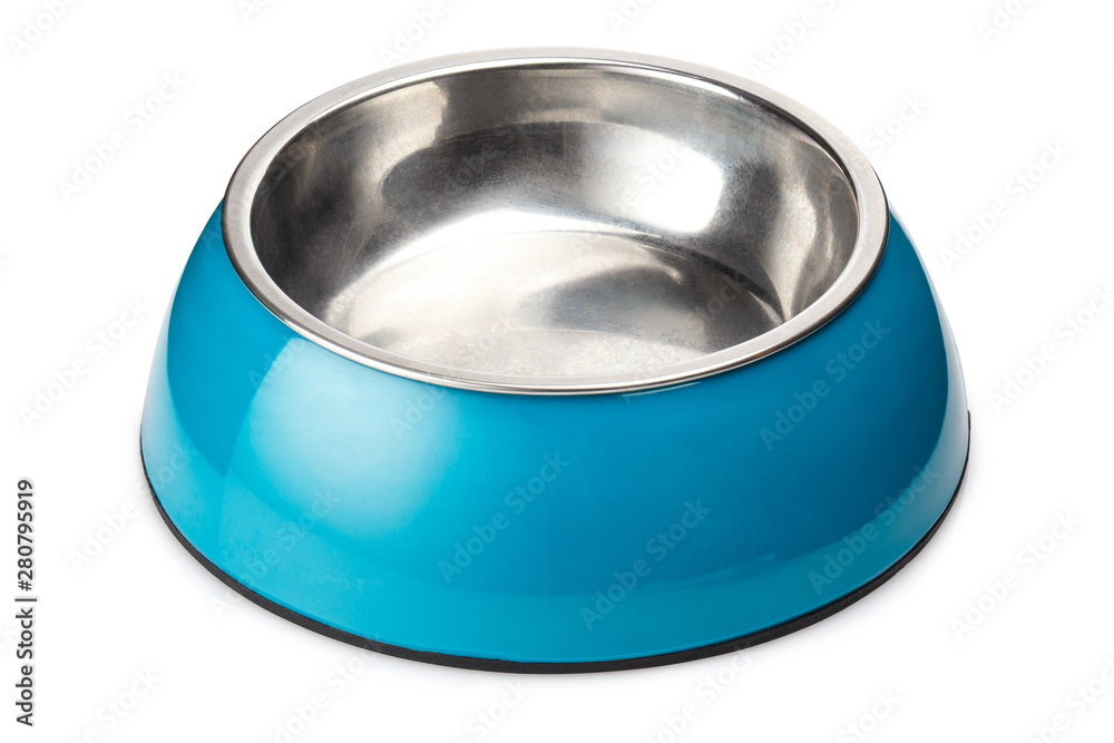 Pet feeding blue bowl, isolated on white background Pet feeding blue bowl, isolated on white background