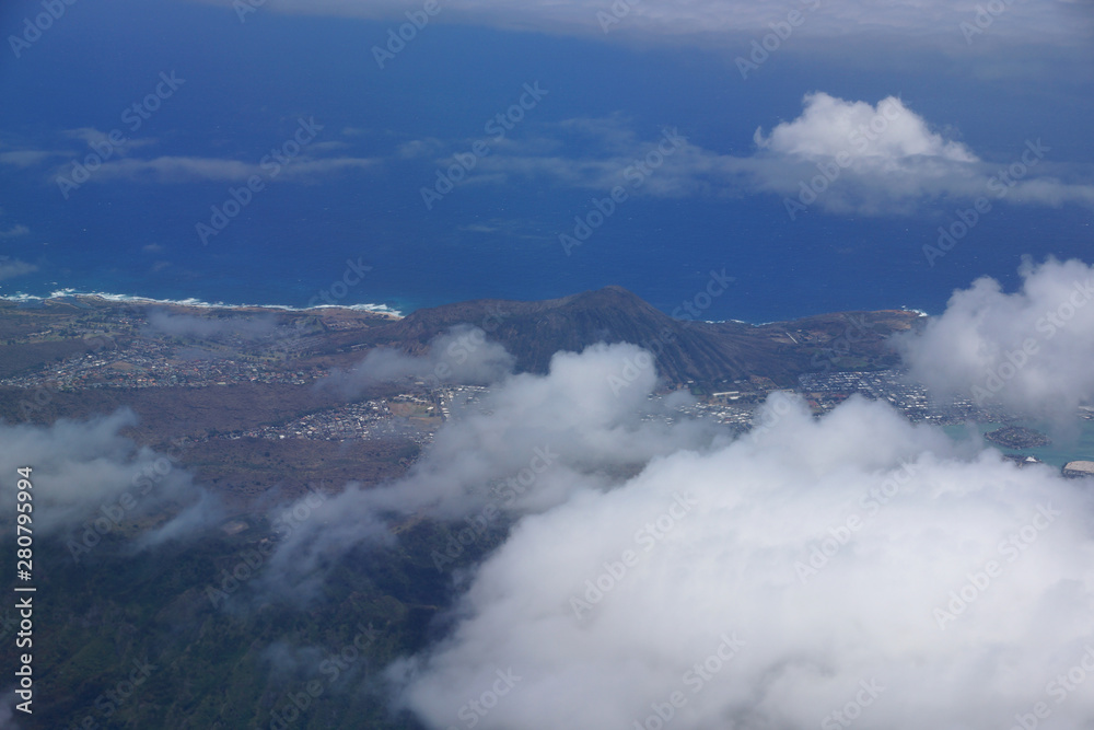 Aerial of Southeast corner of Oahu including Hawaii Kai, Koko Head Crater, and Sandy Beach