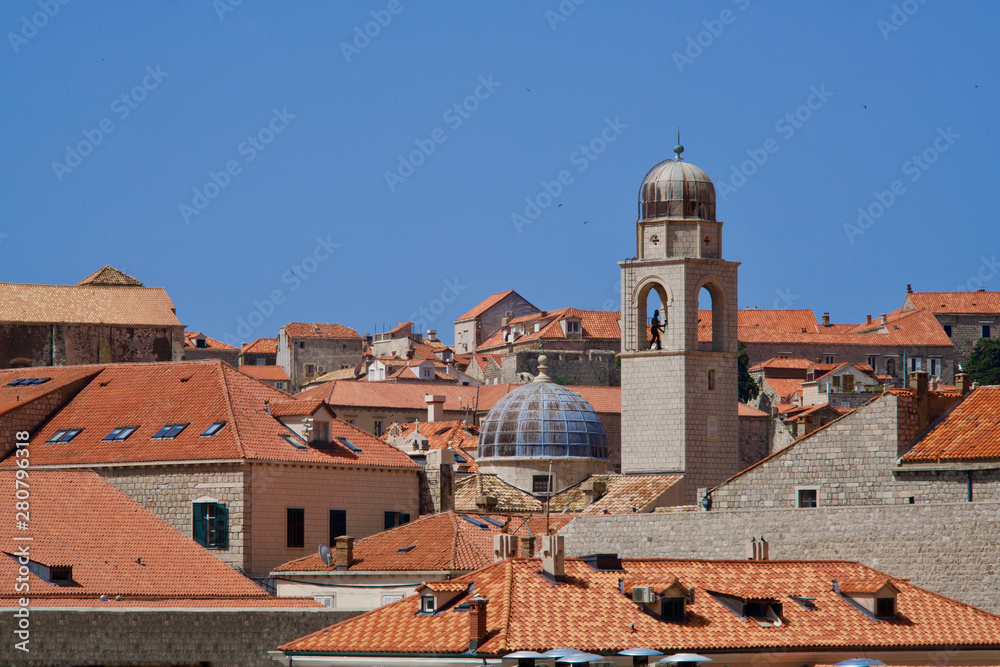 Steeple and red roofs of Dubrobnik