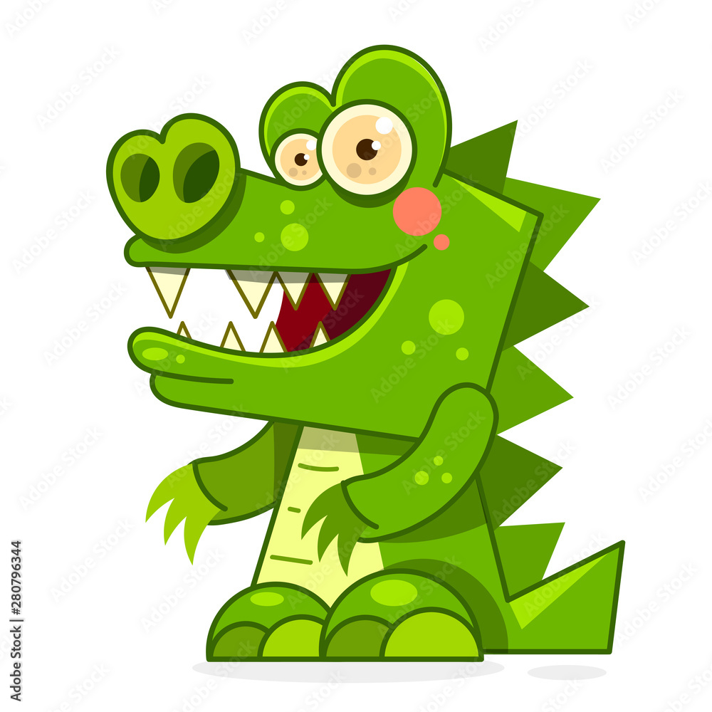 Fototapeta premium Cute Cartoon Crocodile. Vector Illustration Ready For Your Design, Greeting Card