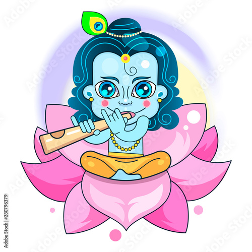 Krishna On The Background Of Happy Holiday Janmashtami Festival