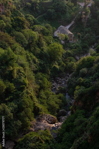 Green landscape in Spain shot from above