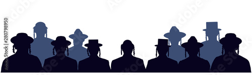 People portrait Israelite. Jewish head profile avatar icons. Crowd of people of Jewish nationality. Audience public auditory. Silhouette vector set