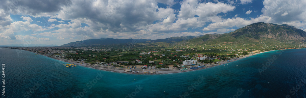 Aerial drone photo of famous seaside town and port of Kalamata, South Peloponnese, Greece