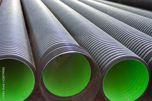 фотографія Large corrugated PVC pipes for drainage
