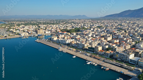 Aerial drone photo of famous seaside town and port of Kalamata, South Peloponnese, Greece © aerial-drone