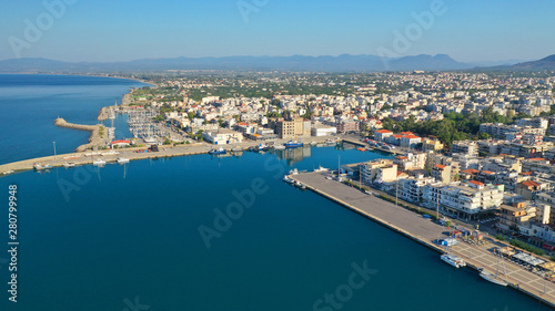 Aerial drone photo of famous seaside town and port of Kalamata  South Peloponnese  Greece