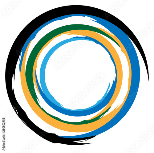 Concentric / grungy circular circle element. Radial, radiating textured / circular, circle shape