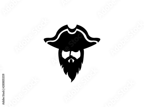 Pirate head with beard and hat for logo design illustration on a white background