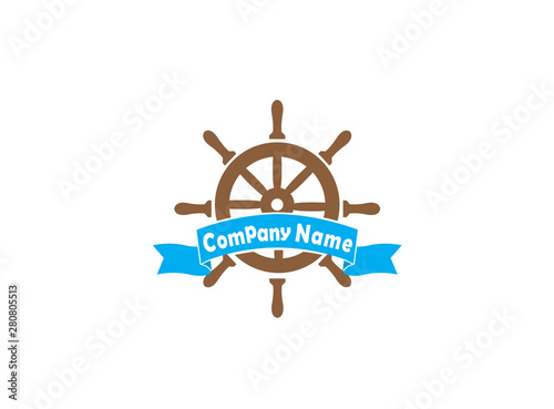 ship wheel with a banner for logo design illustration on a white background