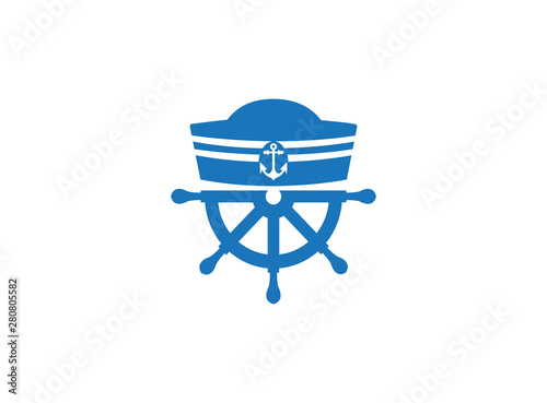 Sailor hat and ship wheel for logo design illustration on a white background