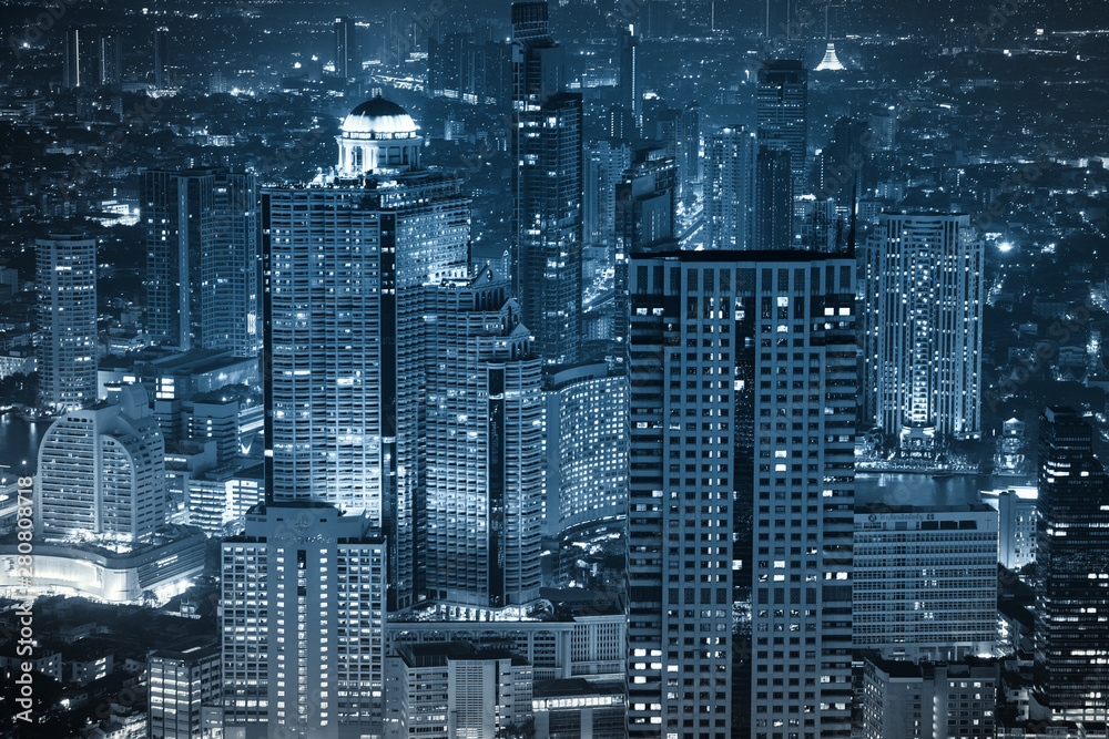 Fotografie night blue light cityscape in downtown