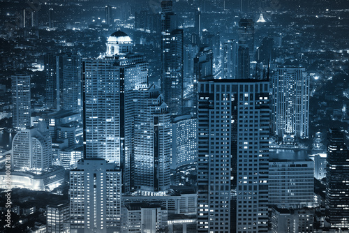 Canvas Print night blue light cityscape in downtown