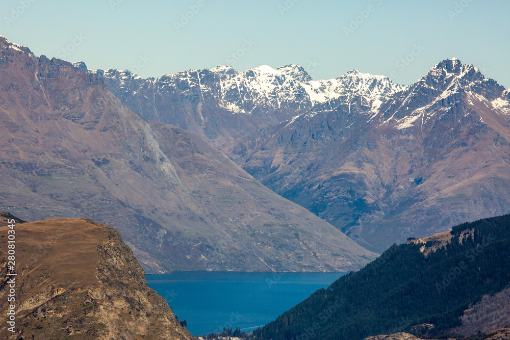 Beautiful long range panorama of the wider Queenstown area from the Crown Range road