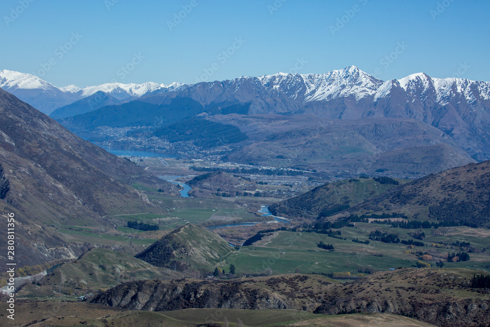 Beautiful long range panorama of the wider Queenstown area from the Crown Range road