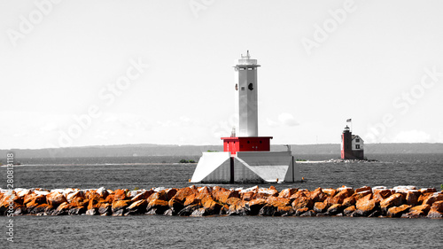 Round island passage light house in the middle of lake Huron near Mackinac Island, Michigan photo