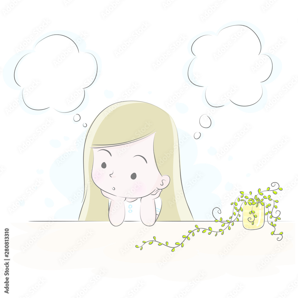 Obraz premium girl with speech bubble vecror drawing