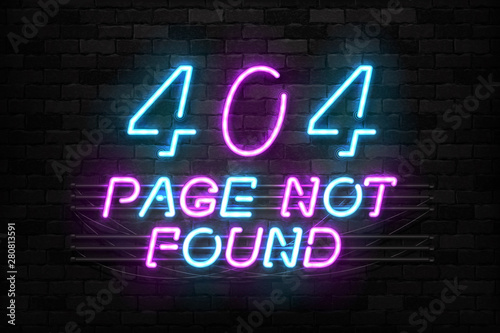 Vector realistic isolated neon sign of 404 Not Found logo for decoration and covering on the wall background. Concept of web browser and internet error.