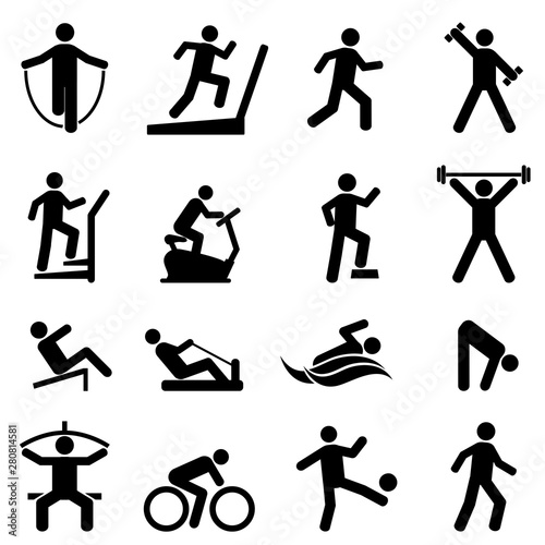 Exercise, fitness, gym icon set