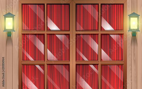 glass door at front of the house in night