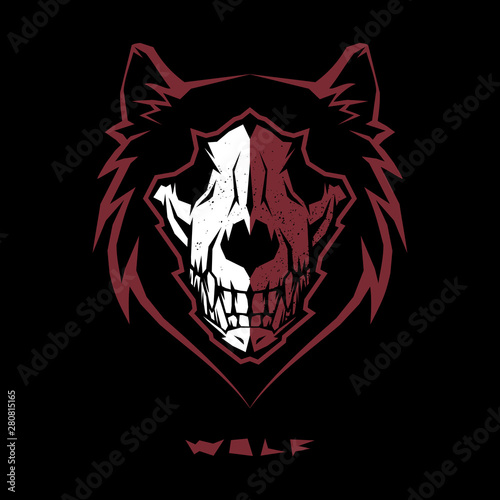 Angry wolf head, wolf skull vector logo design.