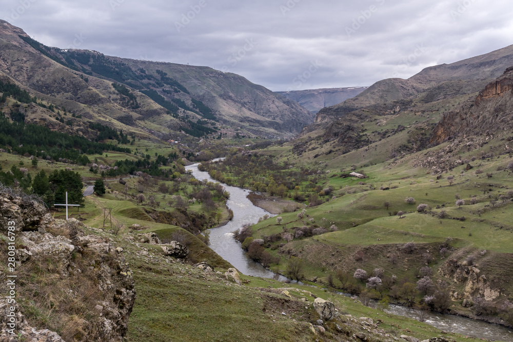 View of the valley of the Kura River in Georgia