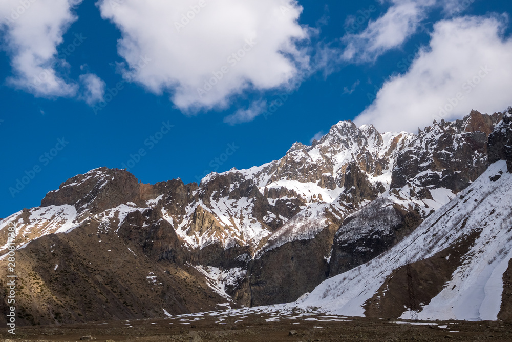 Caucasus Mountains under the blue sky